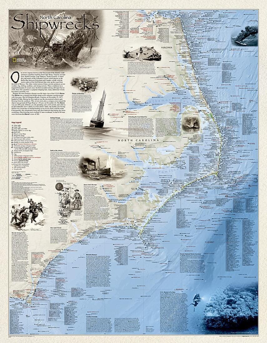 Shipwrecks of the Outer Banks, laminated by National Geographic Maps