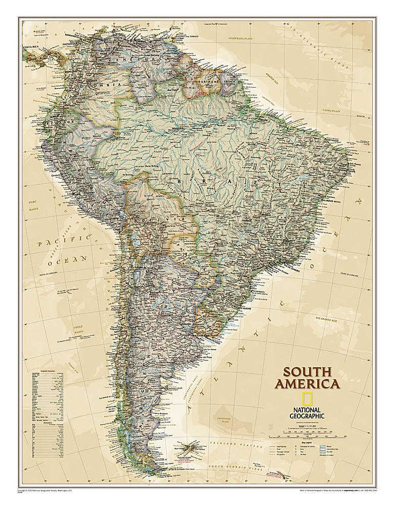 Carte murale (en anglais) - Amérique du Sud politique, style antique | National Geographic carte murale petit tube National Geographic Papier 