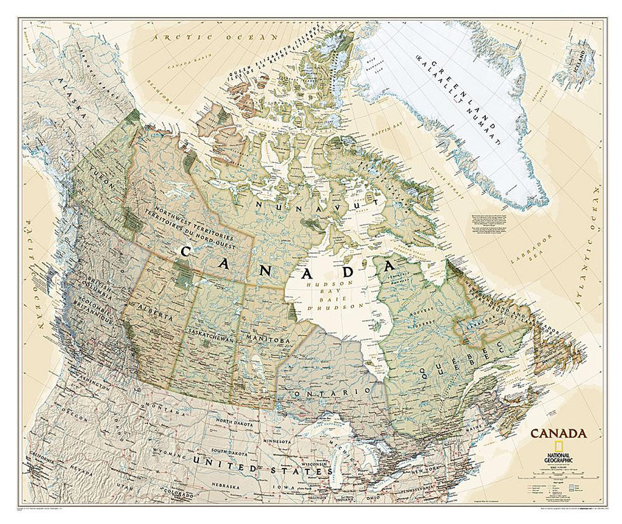 Carte murale (en anglais) - Canada, style antique | National Geographic carte murale petit tube National Geographic Papier 