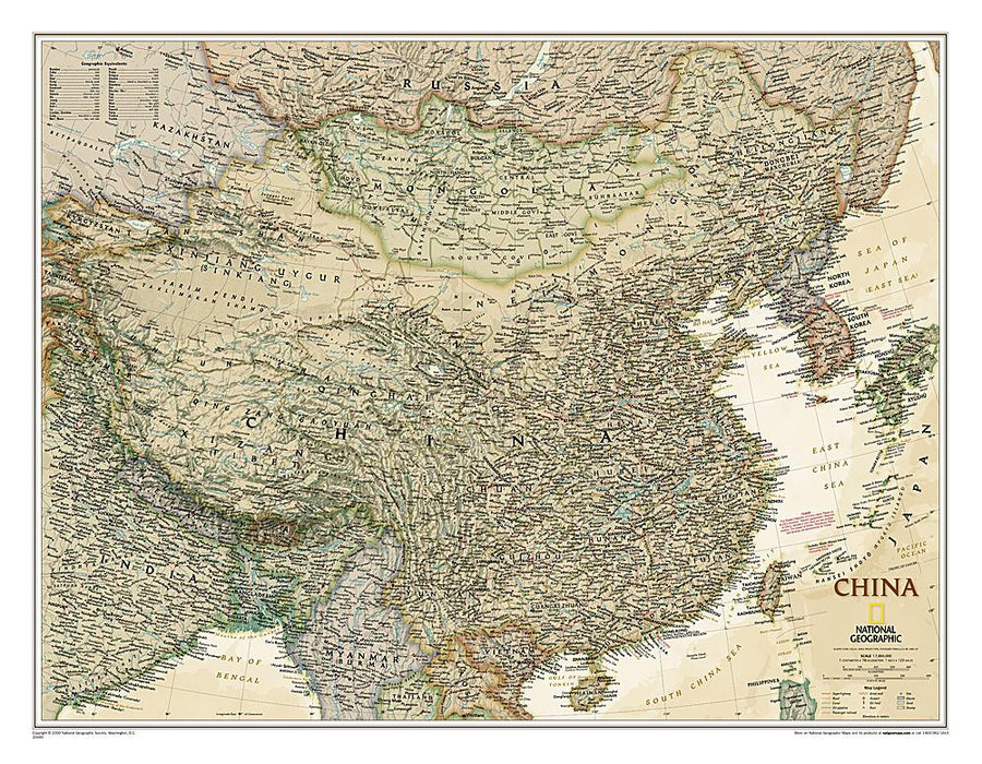 Carte murale (en anglais) - Chine, style antique | National Geographic carte murale petit tube National Geographic Papier 