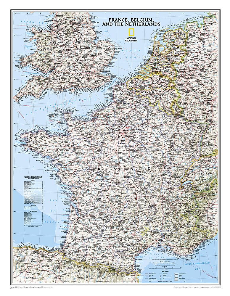 Carte murale (en anglais) - France, Belgique, Pays-Bas | National Geographic carte murale petit tube National Geographic Papier 