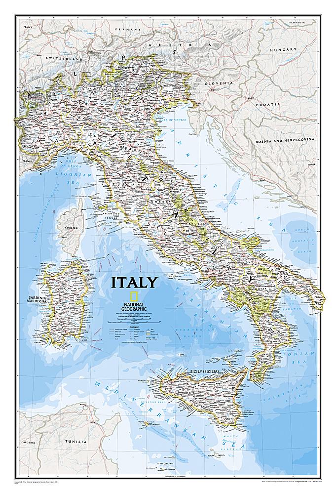 Carte murale (en anglais) - Italie | National Geographic carte murale petit tube National Geographic Papier 