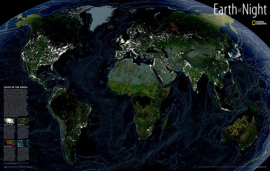 Carte murale (en anglais) - La Terre de nuit | National Geographic carte murale petit tube National Geographic Papier 