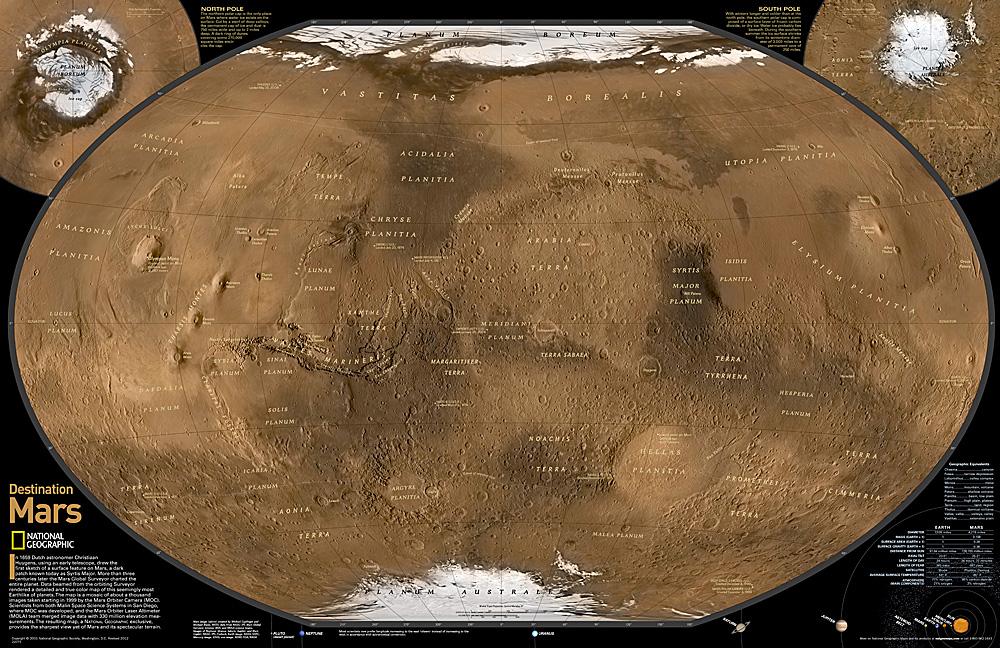 Carte murale (en anglais) - Mars, la Planète Rouge | National Geographic carte murale petit tube National Geographic Papier 