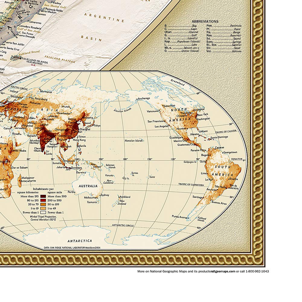 Mappemonde National Geographic Carte politique mondiale centrée sur le  Pacifique