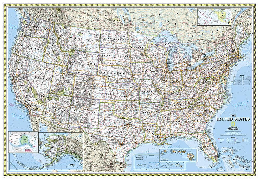 Carte murale (en anglais) - USA politique, grand format | National Geographic carte murale grand tube National Geographic Plastifiée 