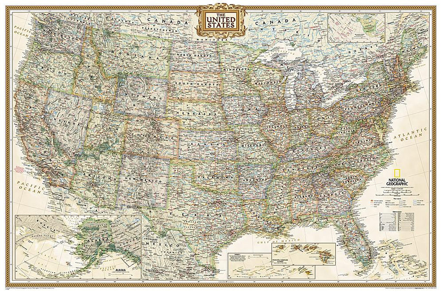 Carte murale (en anglais) - USA politique, style antique, format poster | National Geographic carte murale petit tube National Geographic Plastifiée 