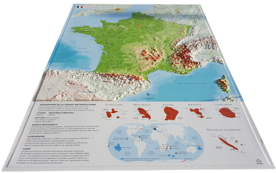 Carte Géologique de la France 3D - (effet 3D) Dimensions 120 x 120 cm  Support d'impression poster 140 g/m² satiné (le moins cher)
