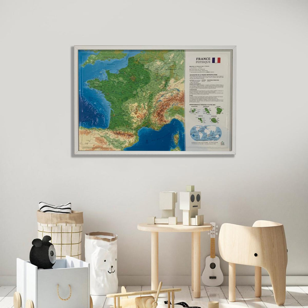 Carte murale en relief - France physique et ses fonds marins - 61 cm x 41 cm | 3D Map carte relief 3D Map 