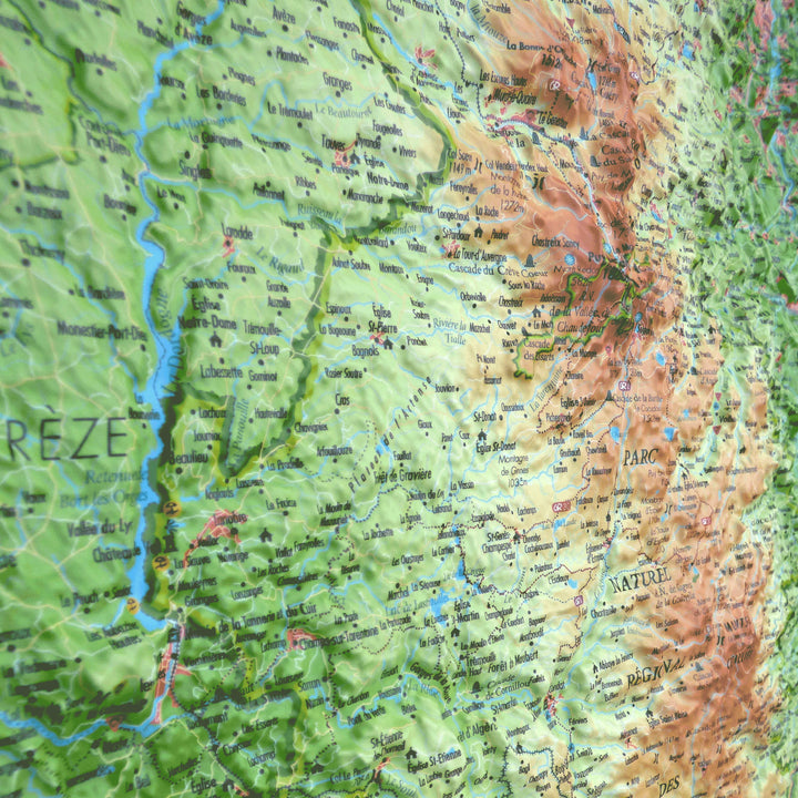 Carte murale en relief - Le Parc Naturel Régional des Volcans d'Auvergne - 41 cm x 61 cm | 3D Map carte relief 3D Map 