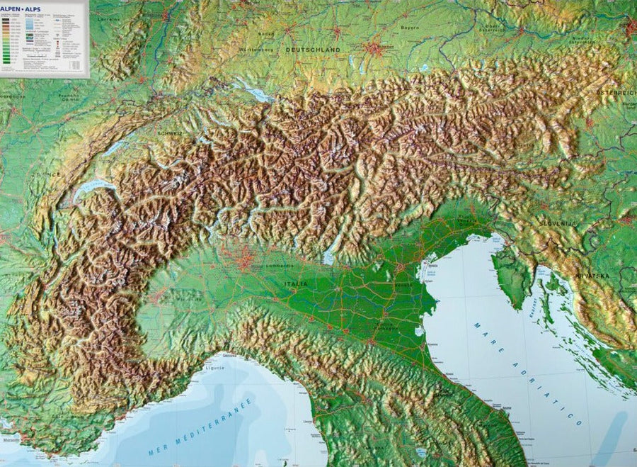 Carte murale en relief - Les Alpes (en anglais) - 77 x 57 cm | Georelief carte relief Georelief Sans cadre 