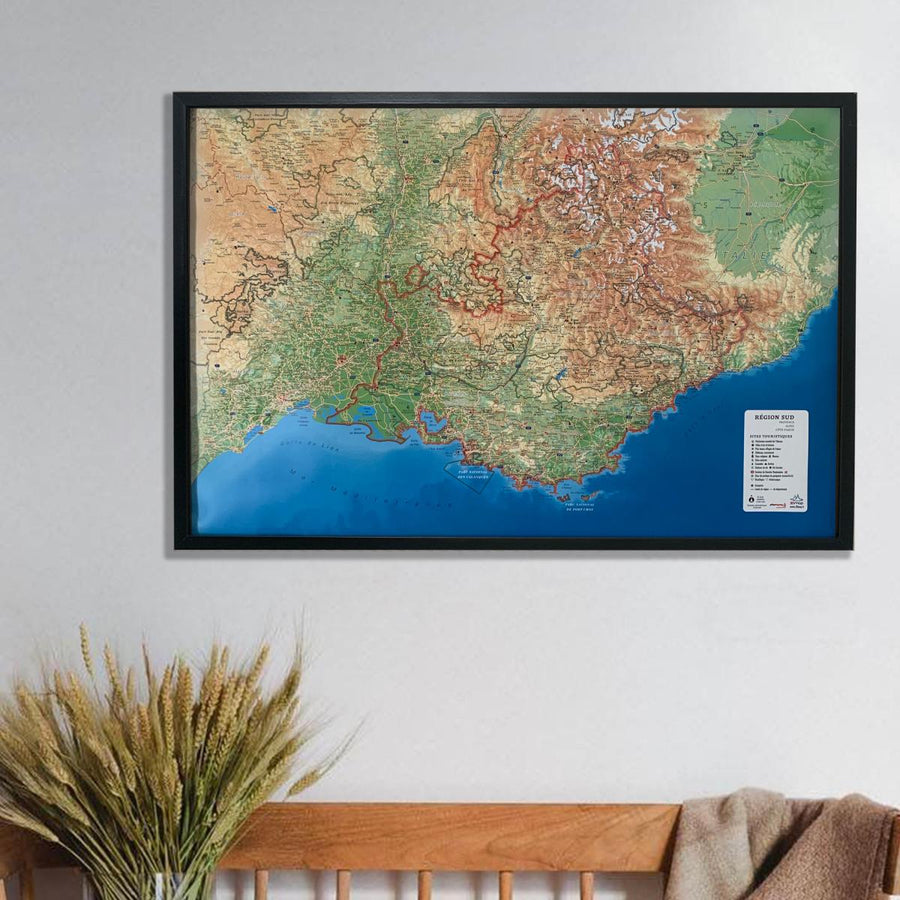 Carte murale en relief - Provence-Alpes-Côte d'Azur (PACA) - 61 cm x 41 cm | 3D Map carte relief 3D Map 