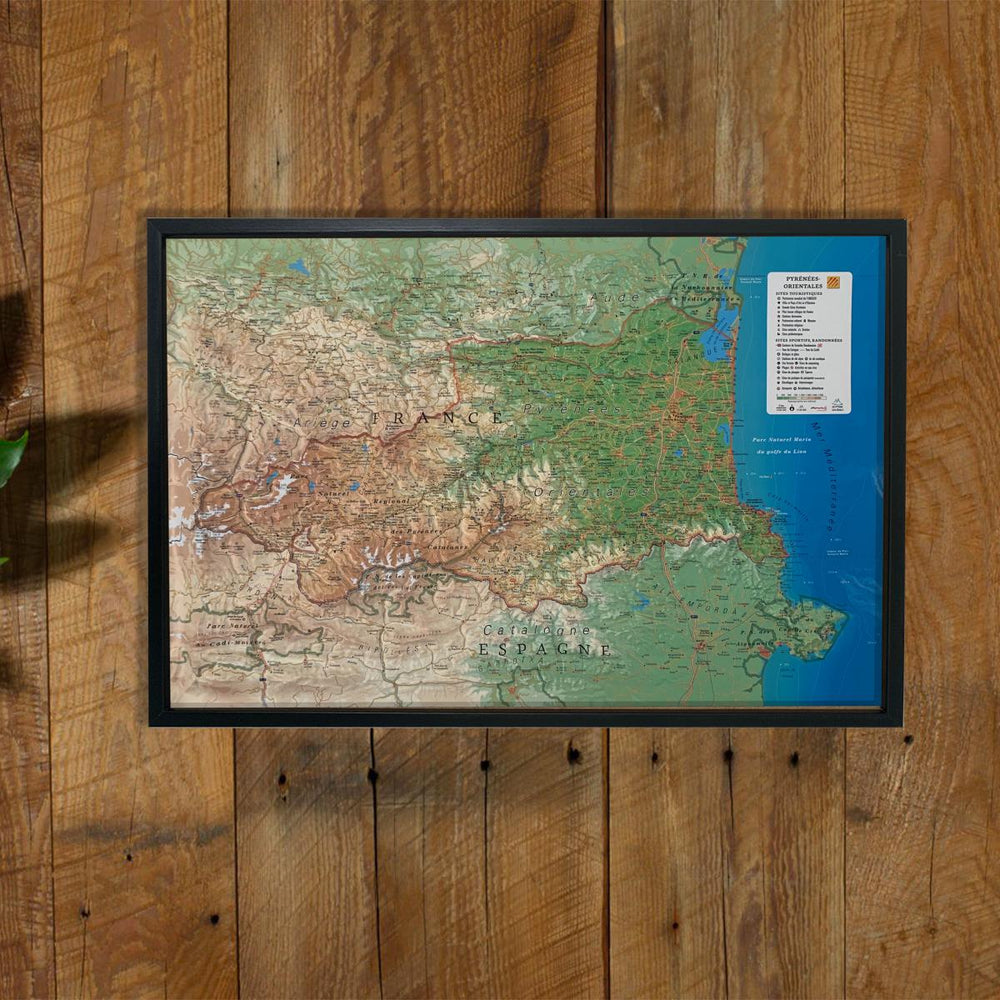 Carte murale en relief - Pyrénées-Orientales - 61 cm x 41 cm | 3D Map carte relief 3D Map 
