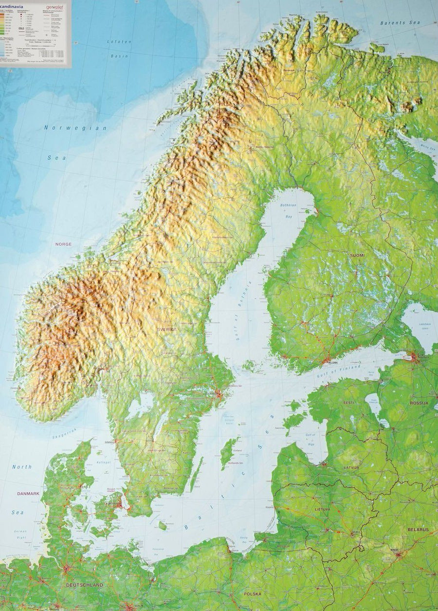 Carte murale en relief - Scandinavie (en anglais) | Georelief - La Compagnie des Cartes