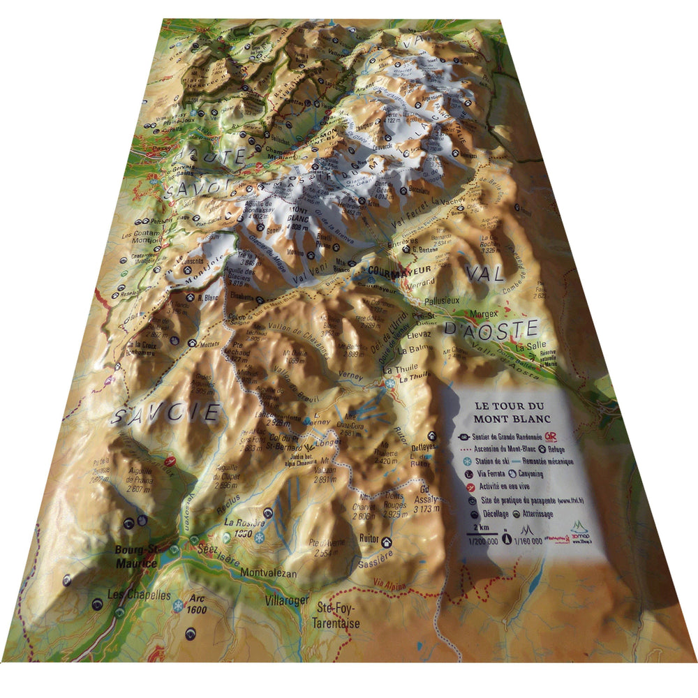 Carte murale en relief - Tour du Mont Blanc - 19,5 cm x 29,5 cm | 3D Map carte relief petit format 3D Map 