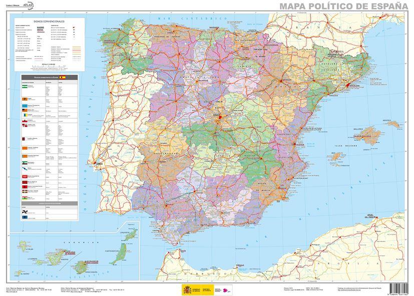 Carte murale - Espagne politique (en espagnol) | CNIG carte murale petit tube CNIG 