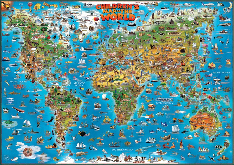 Carte murale illustrée pour enfants (plastifiée) - Le Monde - 137 x 100 cm (en anglais) | Dino carte murale grand tube Dino's Maps Avec système de fixation 