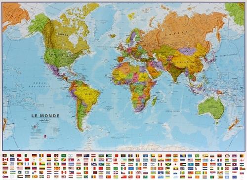 Wall Map illustrated for children (laminatedized) - Le Monde - 137 x 100 cm  | Dino (French)