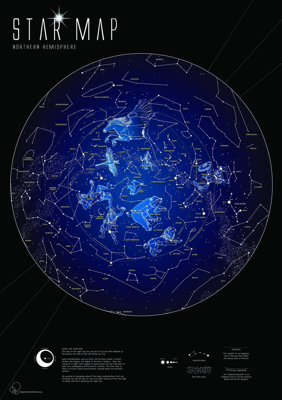 Carte murale phosphorescente - Ciel de l'hémisphère nord (en anglais) | Maps International carte murale petit tube Maps International 