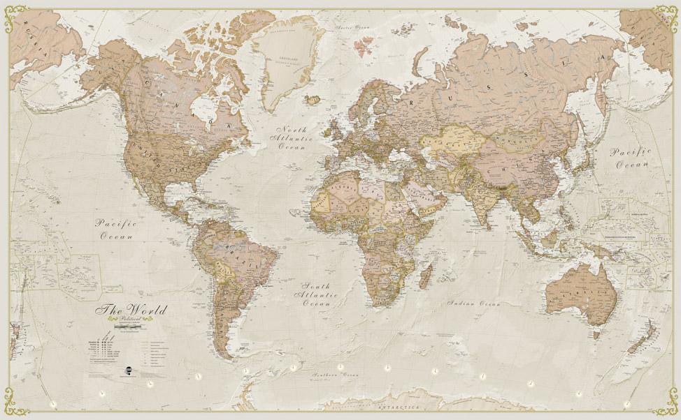Carte murale (en anglais) - Monde, style antique - 136 x 84 cm | Maps International carte murale grand tube Maps International Papier 