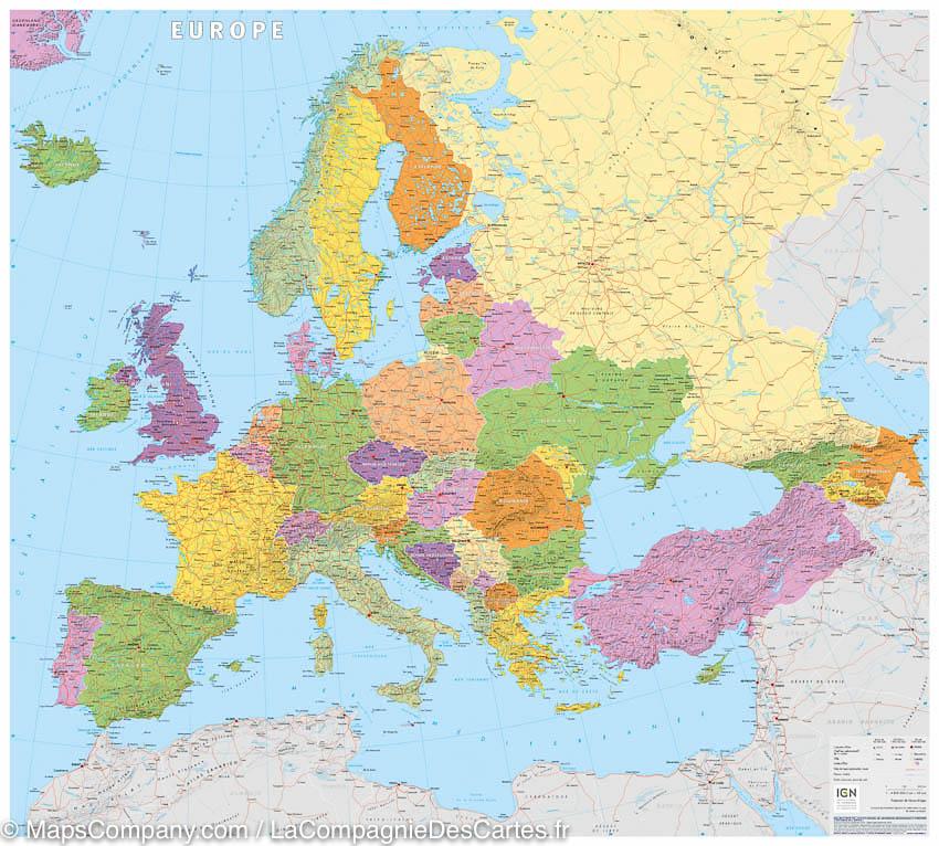 Carte murale plastifiée - Europe | IGN - La Compagnie des Cartes
