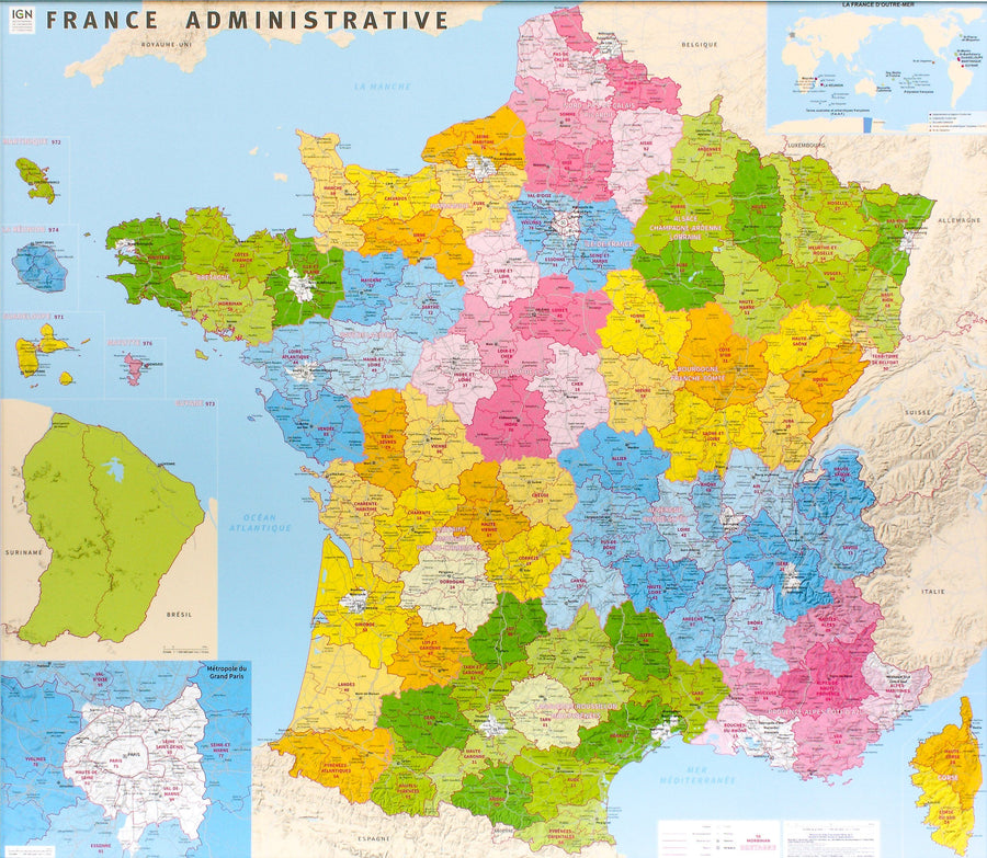 POSTER FRANCE ADMINISTRATIVE PLASTIFIEE NOUVELLES REGIONS 100 