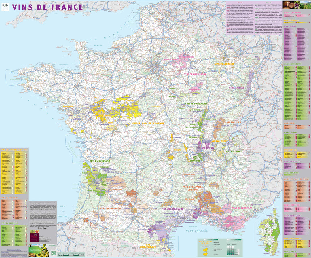 Plastified Poster - The Wines of France - 98 x 119 cm | IGN (French)