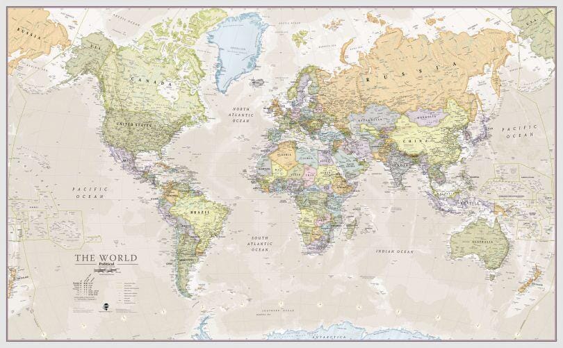 Carte murale - Monde politique (en anglais), style classique | Maps International carte murale petit tube Maps International Médium (85 x 60 cm) 