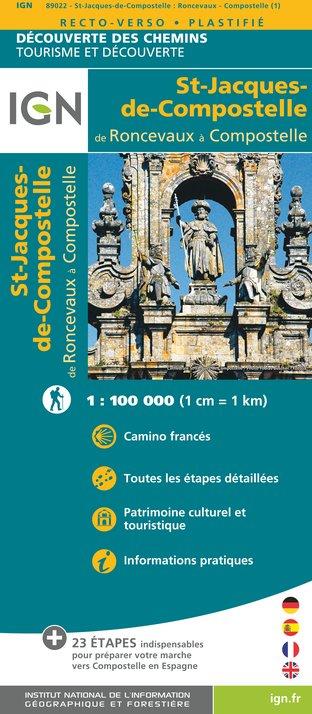 Carte plastifiée - St Jacques de Compostelle : De Roncevaux à Compostelle (partie espagnole) | IGN carte pliée IGN 