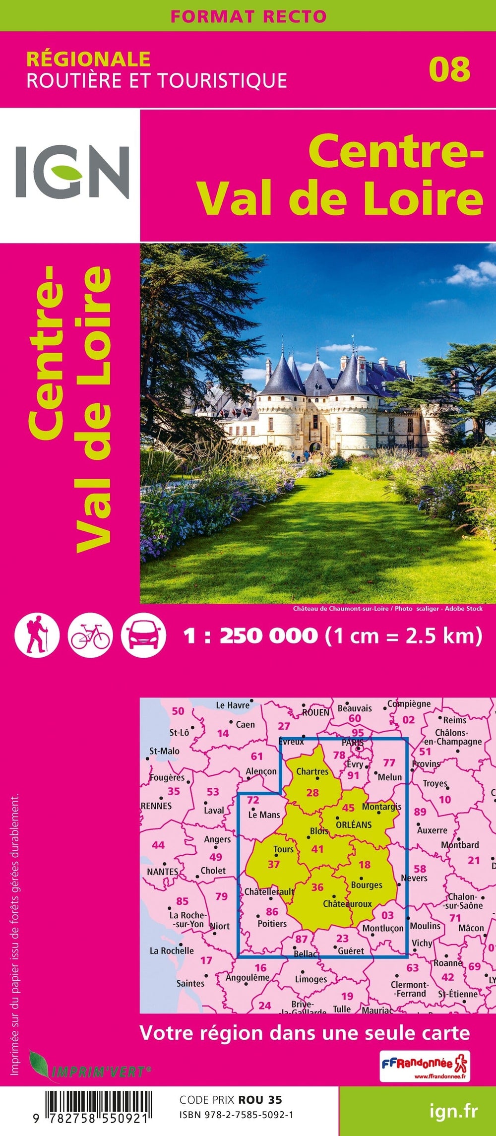 Carte régionale n° 8 : Centre - Val de Loire | IGN carte pliée IGN 