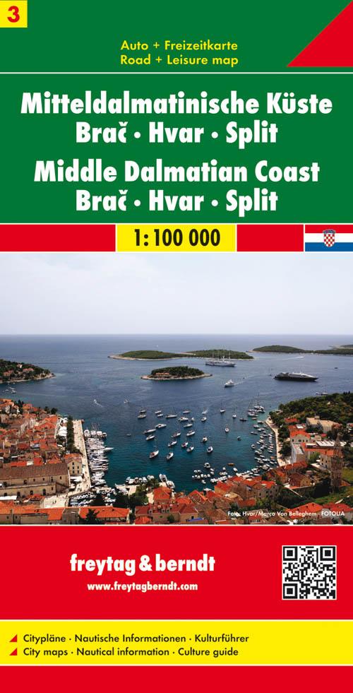 Carte routière - Côte de Dalmatie Centrale n° 3 (Brac, Hvar, Split) | Freytag & Berndt carte pliée Freytag & Berndt 
