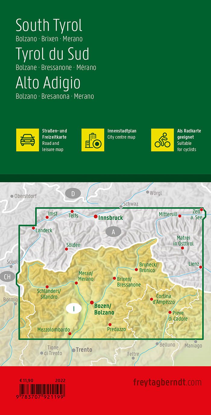 Carte routière & cycliste - Tyrol du Sud (Région de Bolzano, Brixen, Merano) | Freytag & Berndt carte pliée Freytag & Berndt 