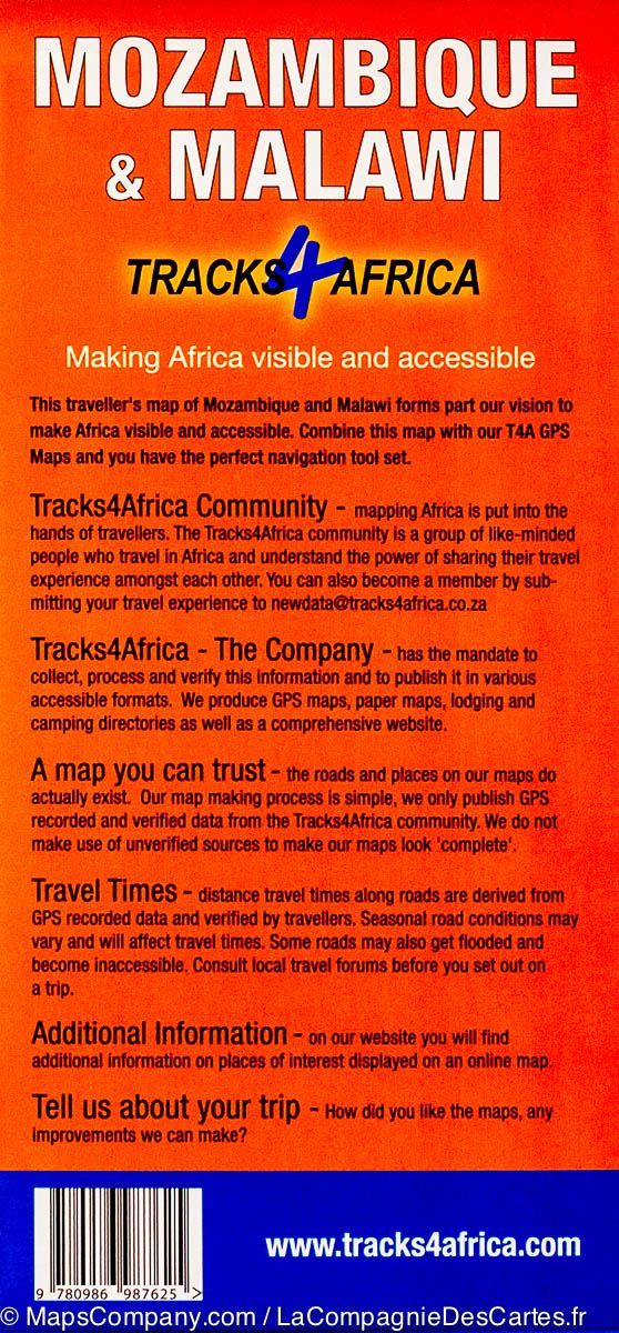 Carte routière - Mozambique et Malawi | Tracks4Africa carte pliée Tracks4Africa 