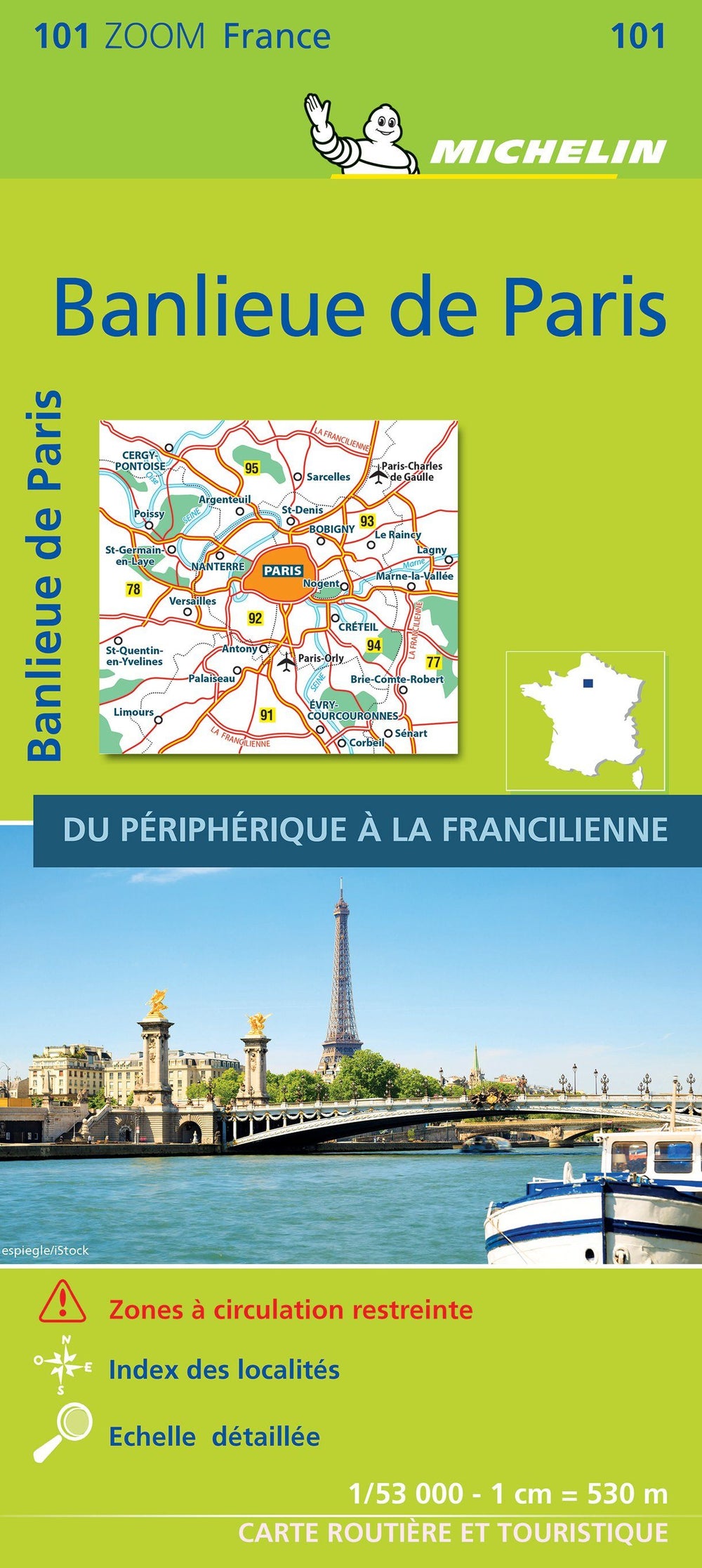 Carte routière n° 101 - Banlieue de Paris - VERSION MURALE ET PLASTIFIEE | Michelin carte pliée Michelin 