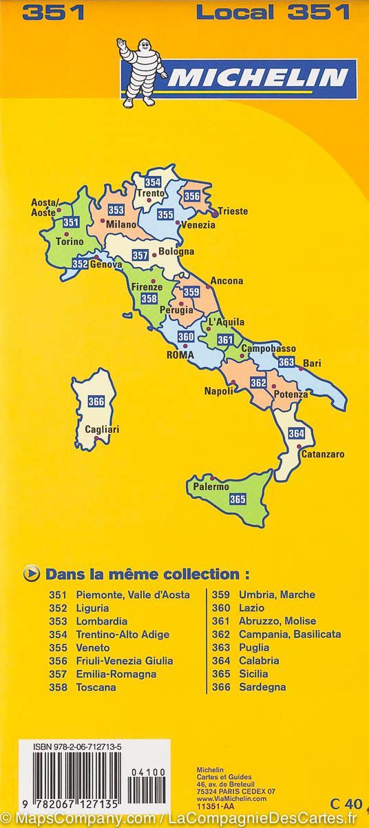 Carte routière n° 351 - Piémont & Vallée d'Aoste (Italie) | Michelin carte pliée Michelin 