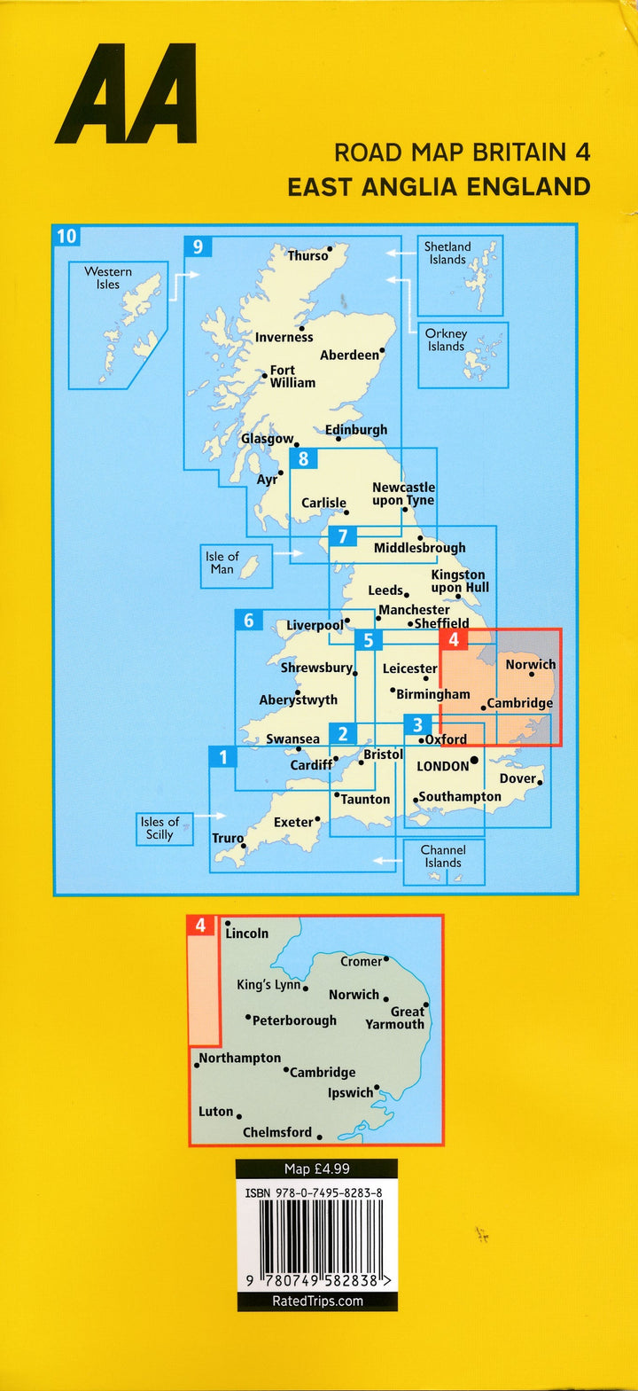 Carte routière n° 4 - Angleterre Est | AA Publishing carte pliée AA Publishing 