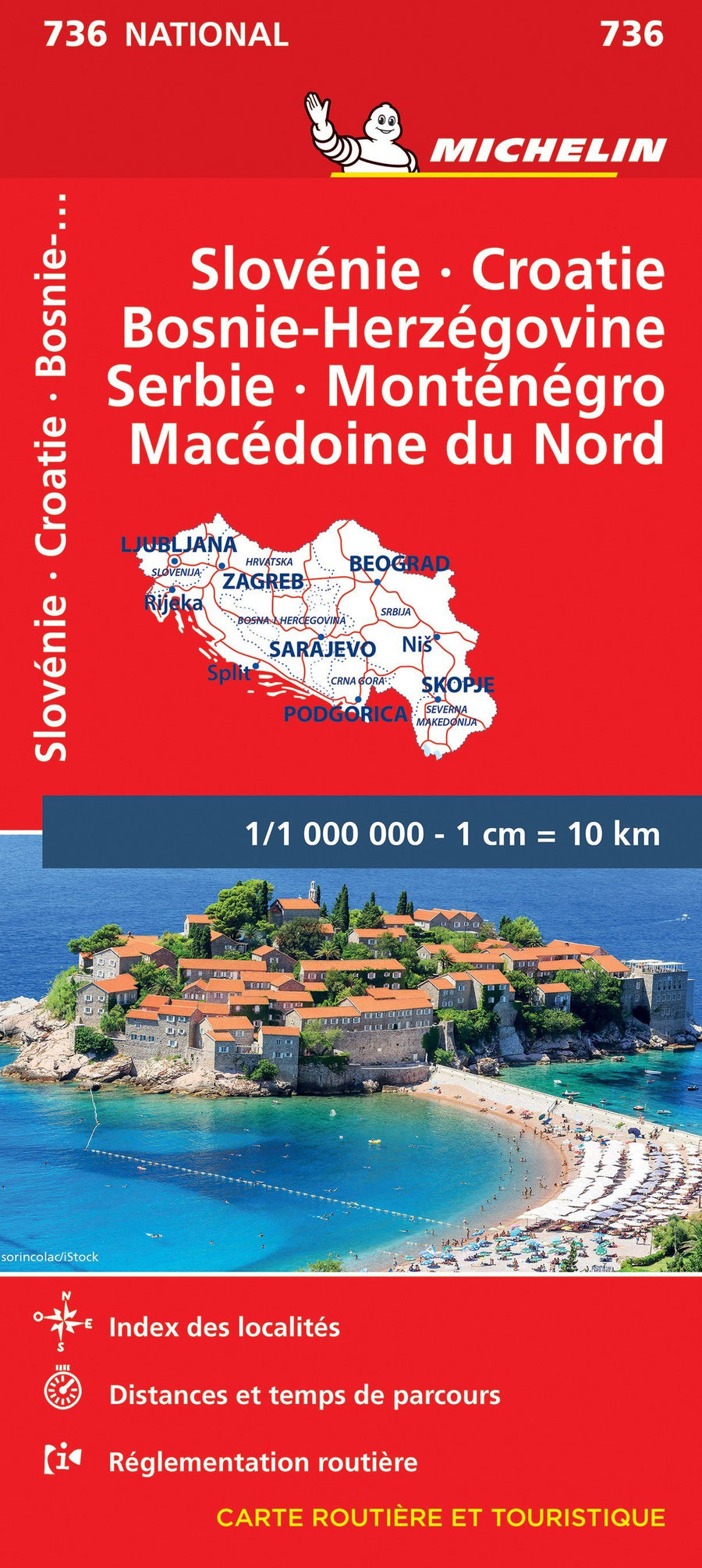 Carte routière n° 736 - Slovénie, Croatie, Bosnie-Herzégovine, Serbie, Monténégro, Macédoine | Michelin carte pliée Michelin 