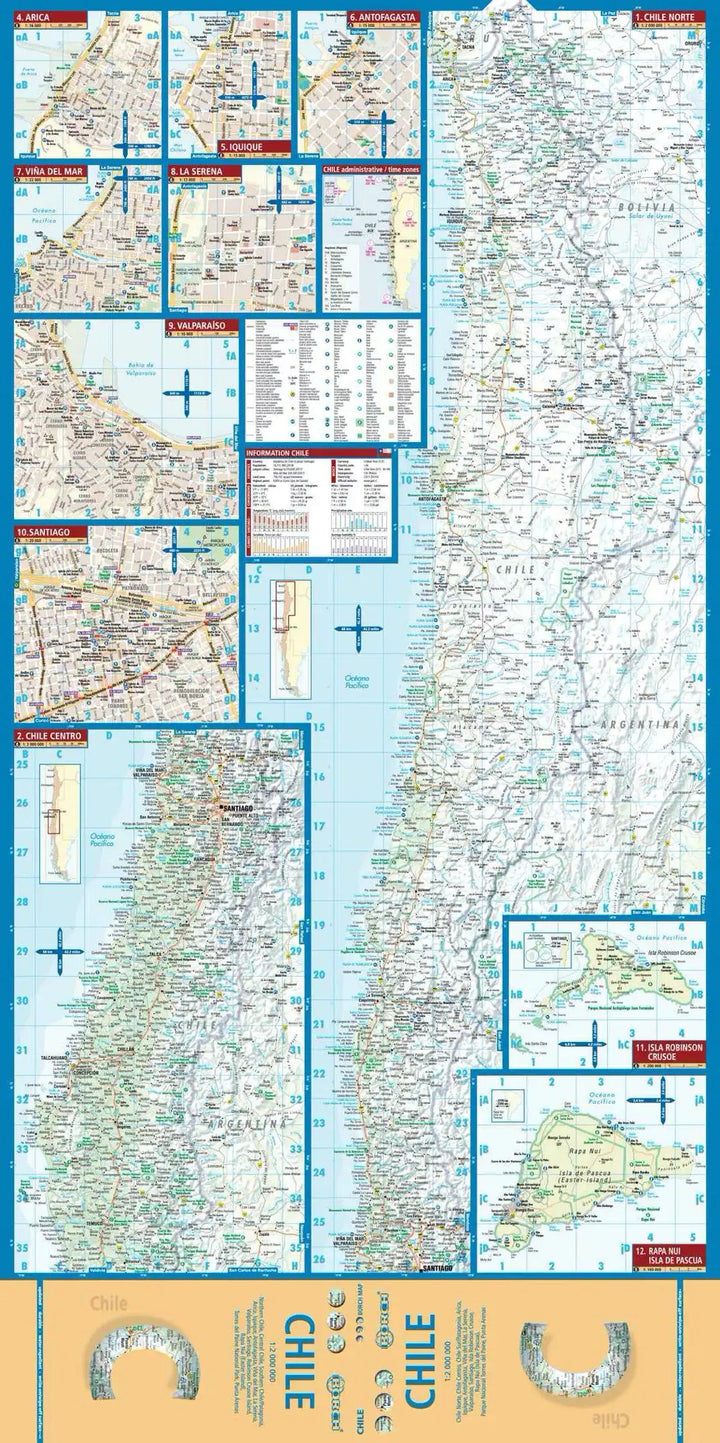 Carte routière plastifiée - Chili | Borch Map carte pliée Borch Map 
