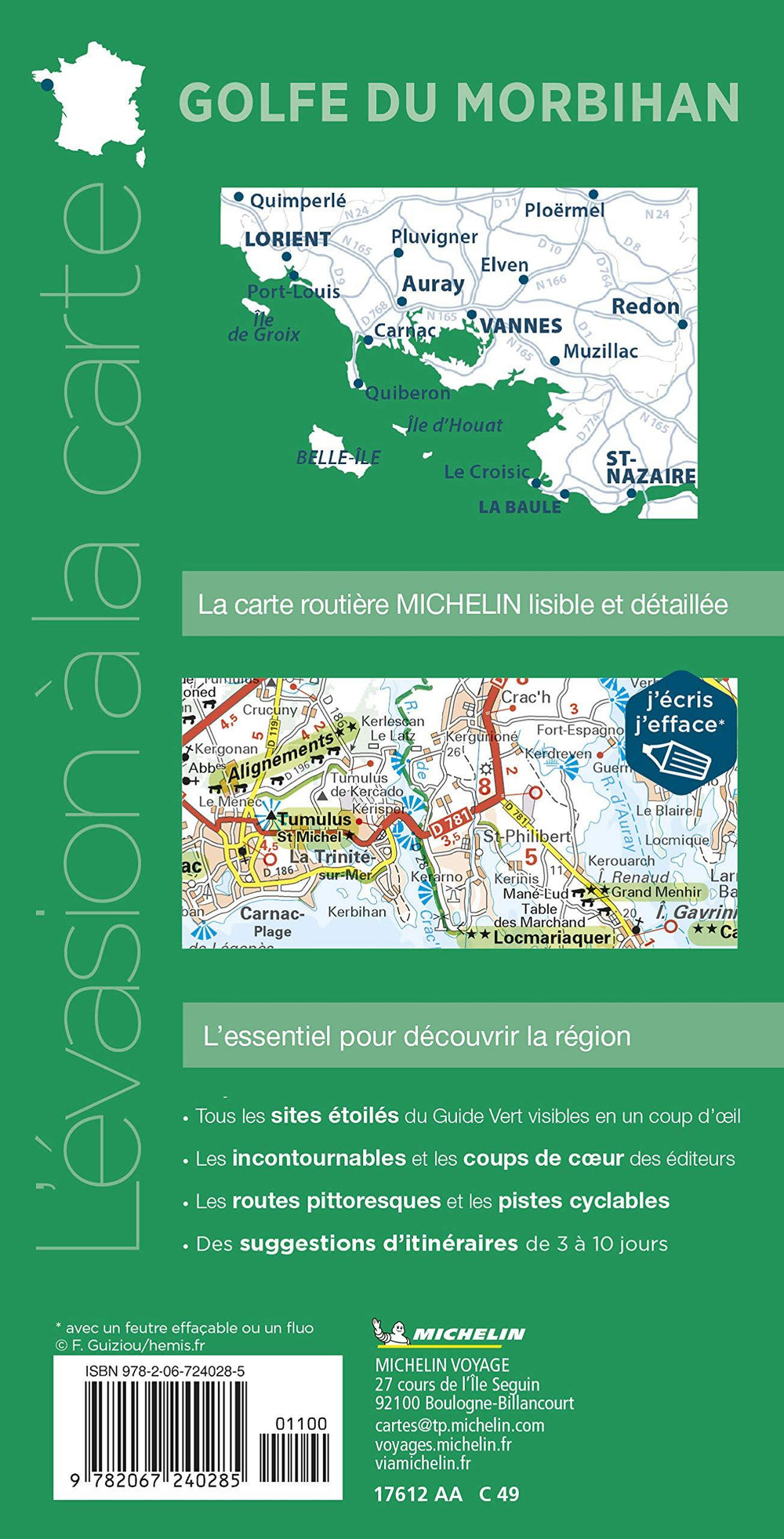 Carte routière plastifiée - Golfe du Morbihan (Lorient, Vannes, La Baule) | Michelin carte pliée Michelin 