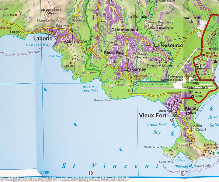Carte routière &#8211; Sainte Lucie (Antilles) | Gizi Map - La Compagnie des Cartes