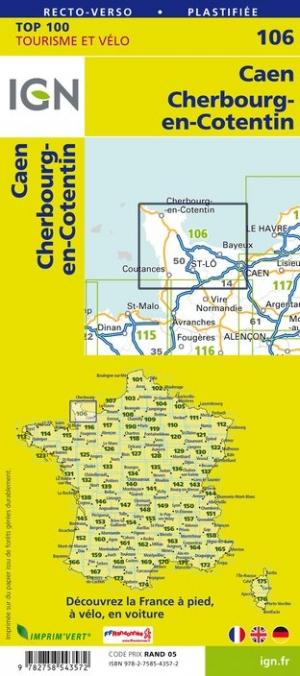 Carte TOP 100 n° 106 - Caen, Cherbourg-en-Cotentin | IGN carte pliée IGN 