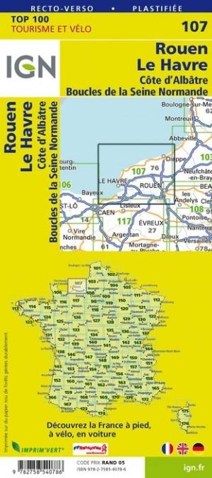 Carte TOP 100 n° 107 - Rouen, Le Havre, Côte d'Albâtre & Boucles de la Seine Normande | IGN carte pliée IGN 