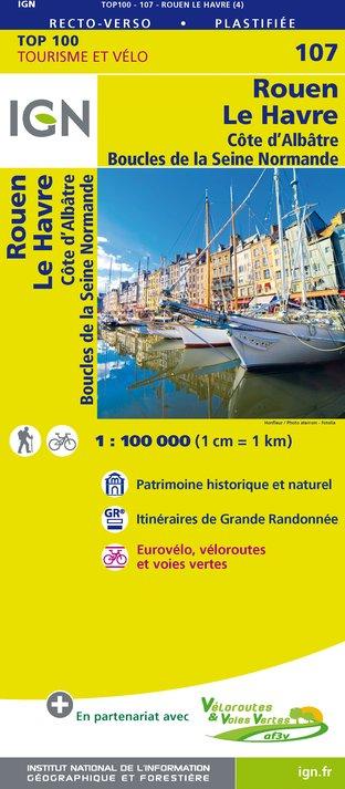 Carte TOP 100 n° 107 - Rouen, Le Havre, Côte d'Albâtre & Boucles de la Seine Normande | IGN carte pliée IGN 