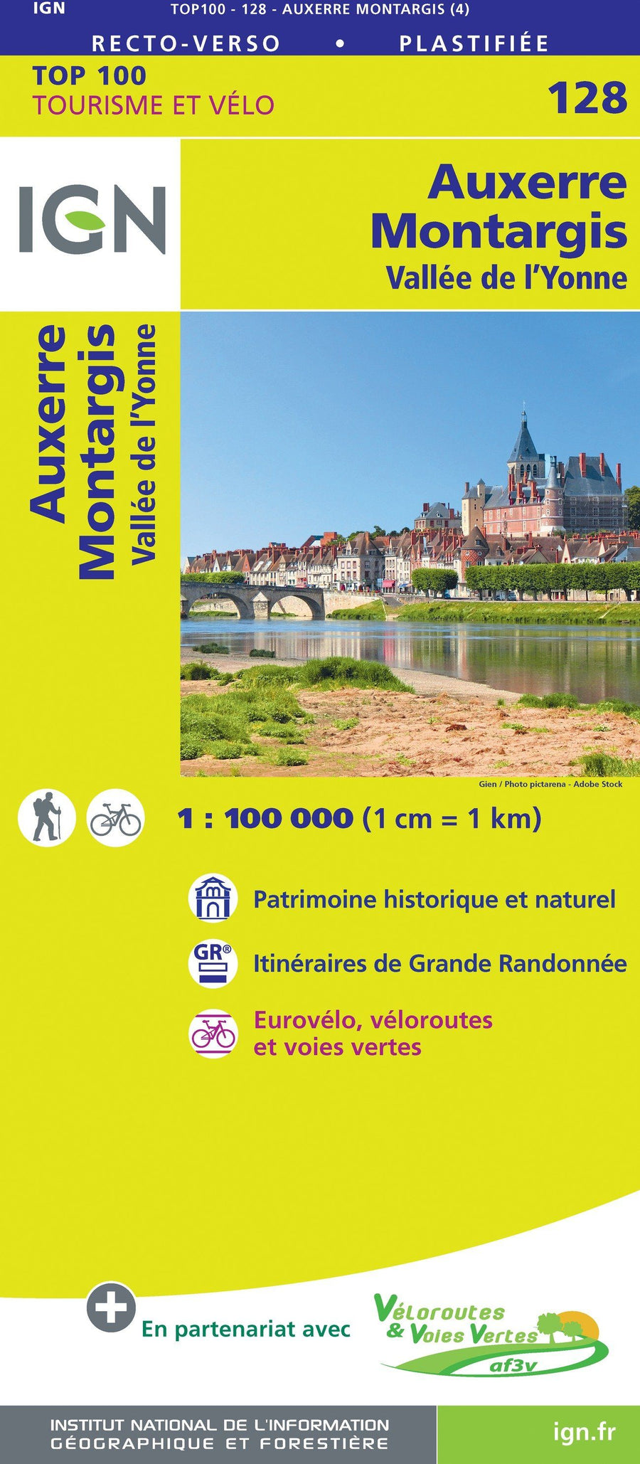 Carte TOP 100 n° 128 - Auxerre, Montargis & Vallée de l'Yonne | IGN carte pliée IGN 