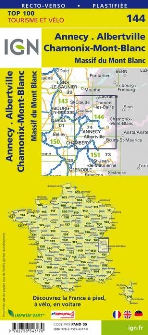 Carte TOP 100 n° 144 - Annecy, Albertville & Chamonix-Mont Blanc (Alpes) | IGN carte pliée IGN 
