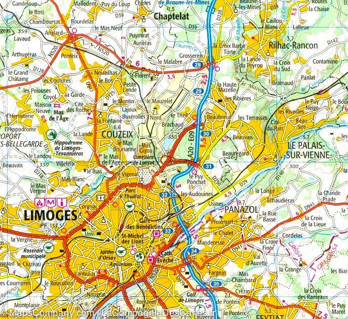 Carte IGN TOP 100 n° 147 - Limoges, Guéret & PNR de Millevaches en Limousin - La Compagnie des Cartes