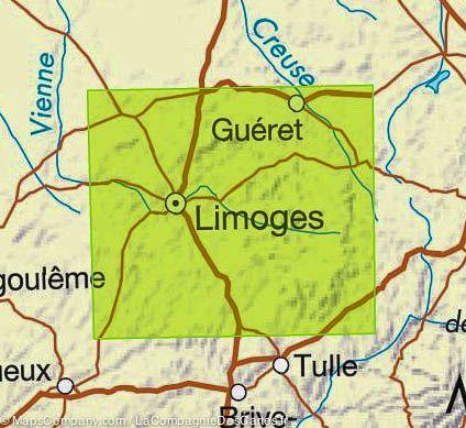 Carte IGN TOP 100 n° 147 - Limoges, Guéret & PNR de Millevaches en Limousin - La Compagnie des Cartes