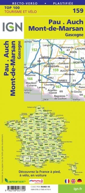 Carte TOP 100 n° 159 - Pau, Auch, Mont-de-Marsan & Gascogne | IGN carte pliée IGN 