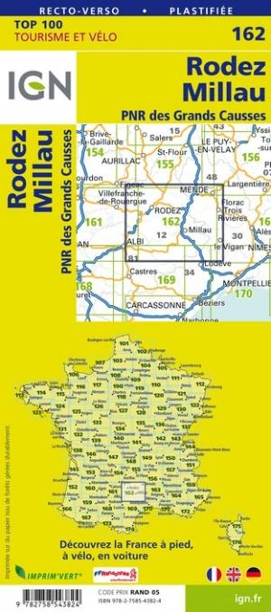 Carte TOP 100 n° 162 - Rodez, Millau & PNR des Grands Causses | IGN carte pliée IGN 
