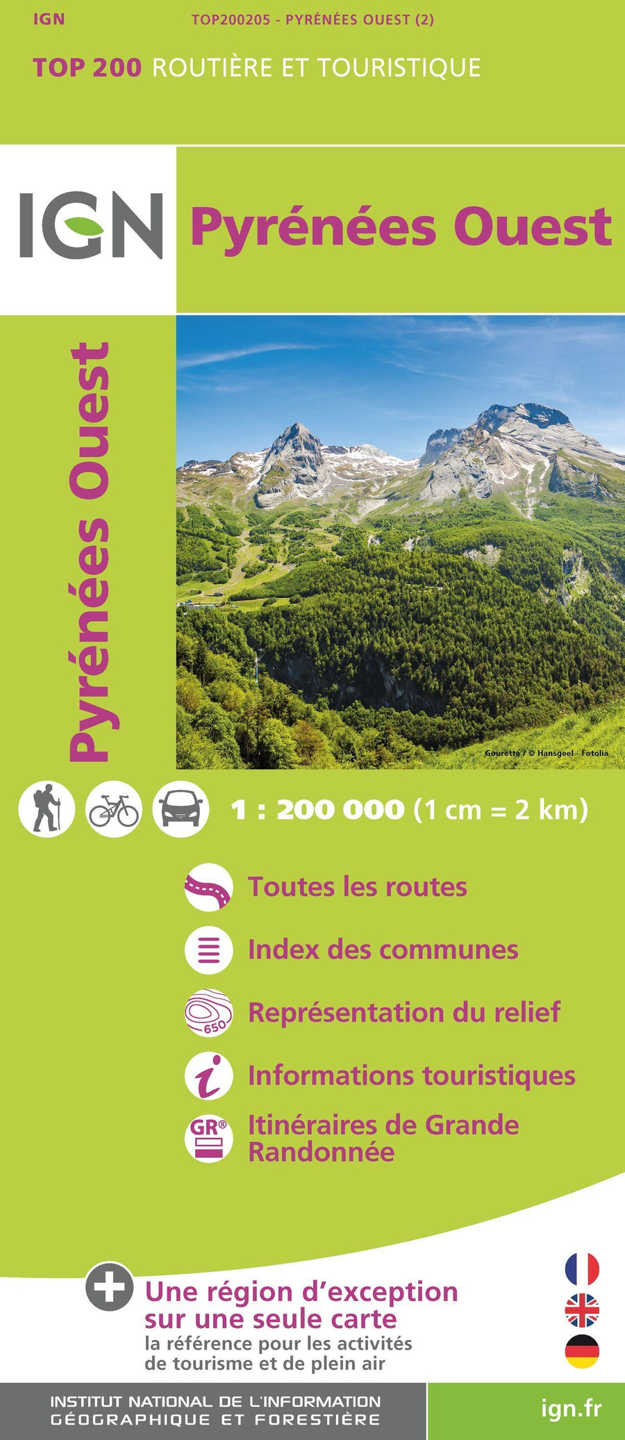 Carte TOP 200 n° 205 - Pyrénées Ouest | IGN carte pliée IGN 
